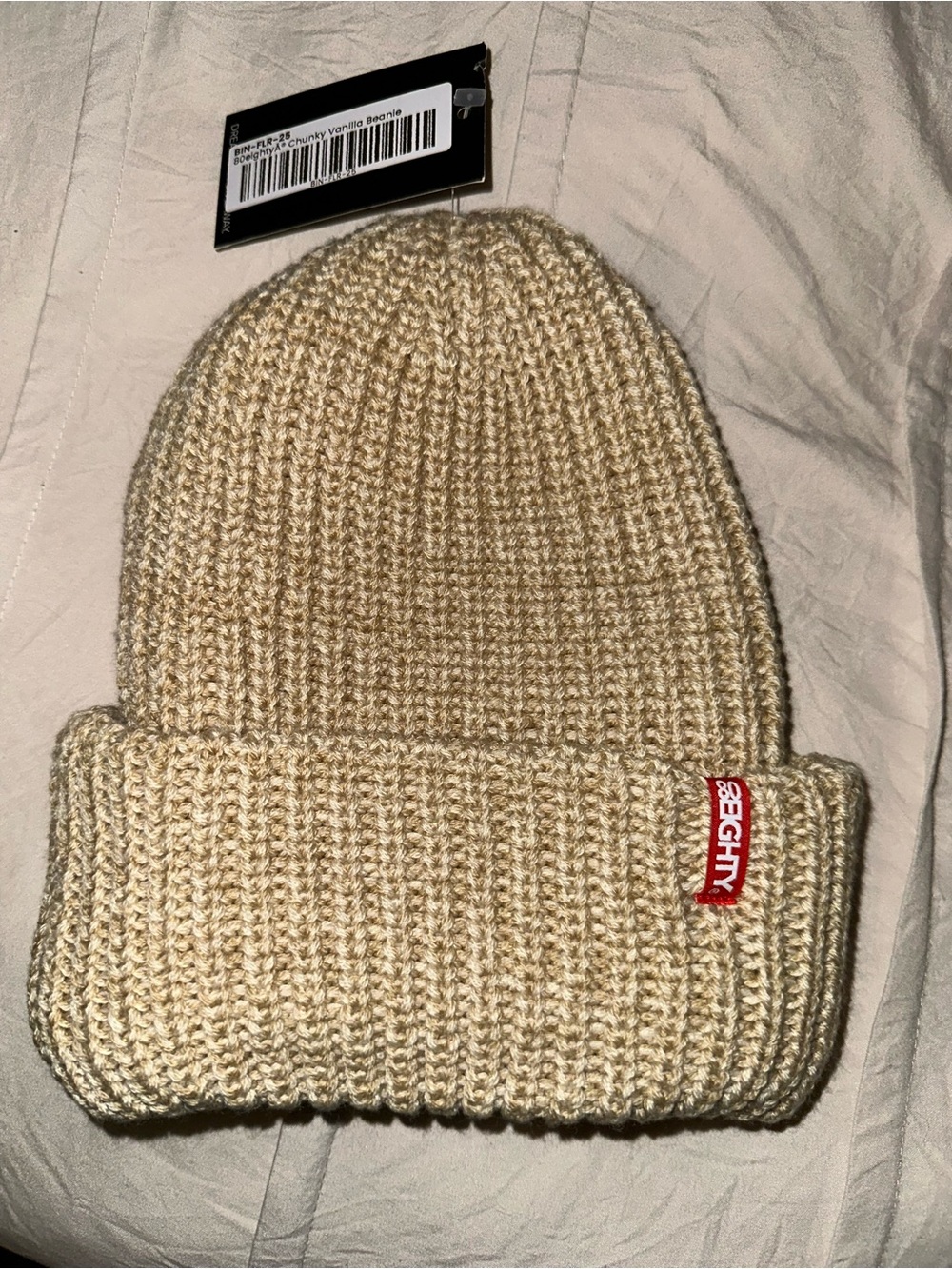 Eighty Eighty Ribbed Cuffed Beanie in Beige